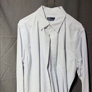 GAP Men's White and Blue Striped Shirt